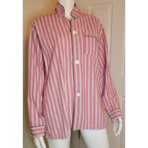 Vermont Country Store Seersucker Pajama Top Red White Gray Stripe Women Size L
